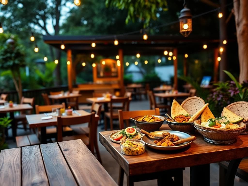 Outdoor dining at The Oasis Restaurant with delicious food